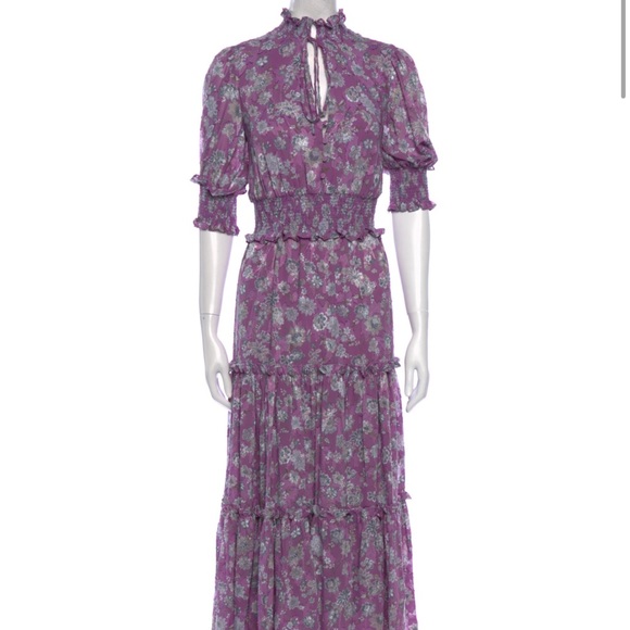 ALEXIS short puff sleeve Lavendar floral print maxi dress sz small - Picture 1 of 10